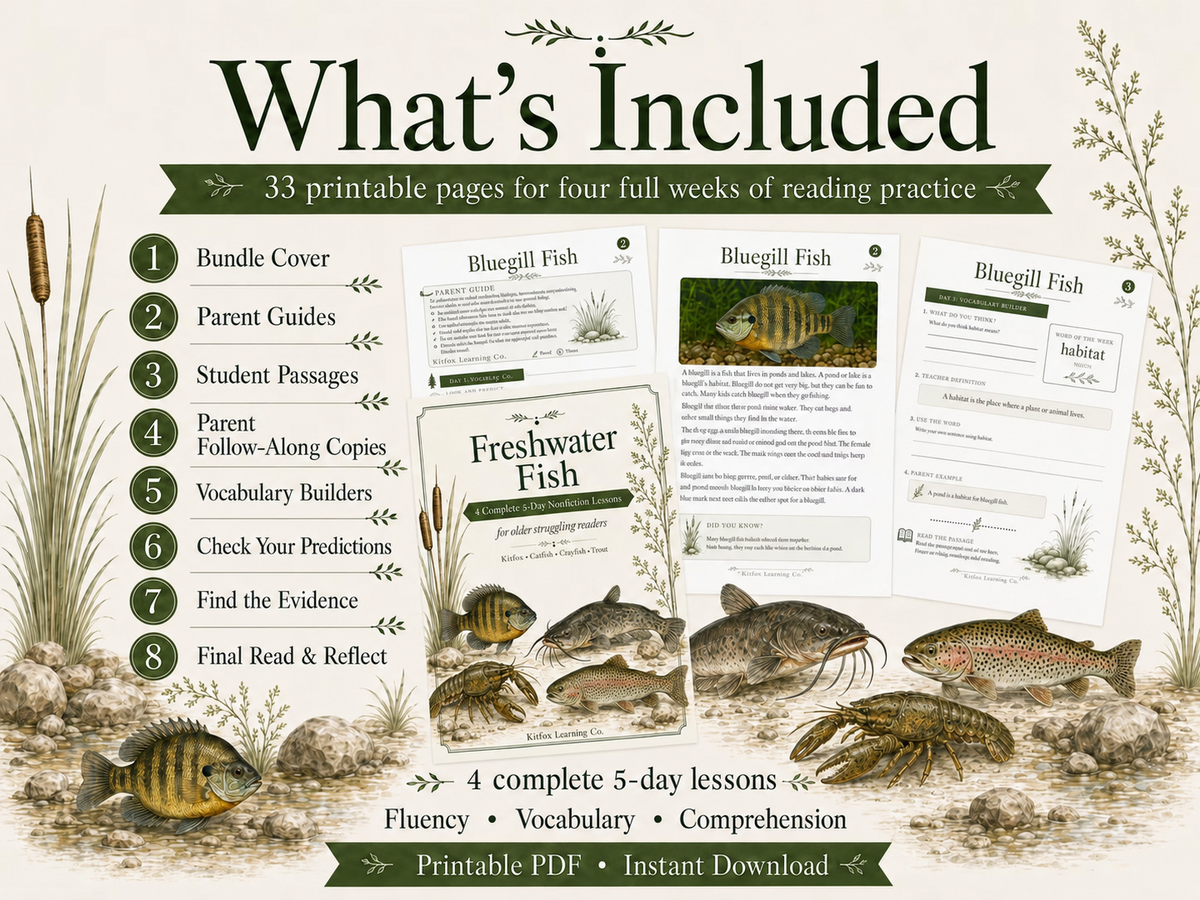 Freshwater Fish Bundle 4-Week Reading Fluency Passages