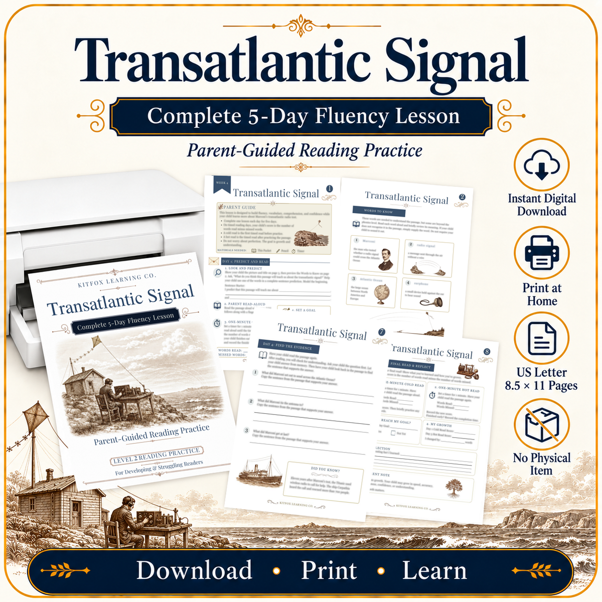 Transatlantic Signal: 5-Day Reading Fluency Packet – Level 2 Printable PDF