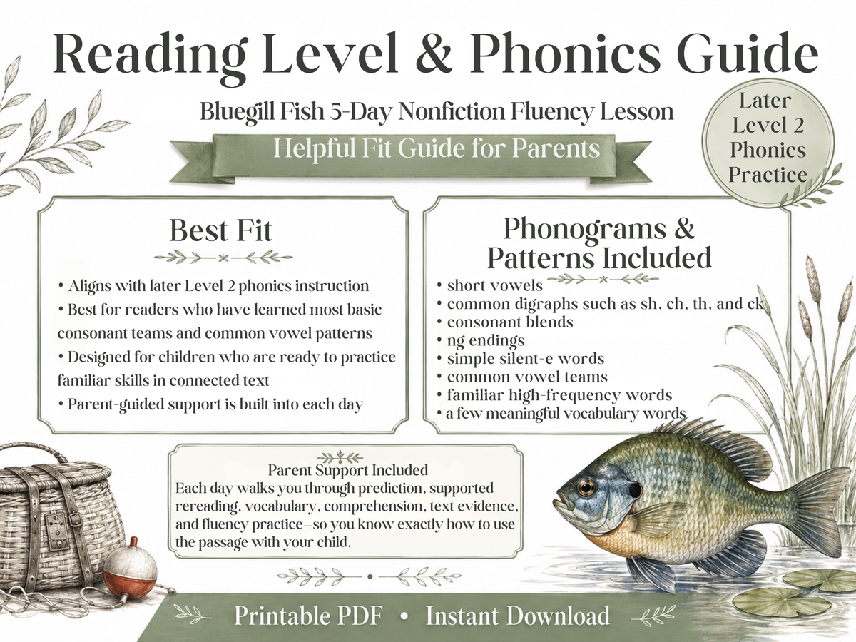 Bluegill Fish 5-Day Reading Fluency Lesson